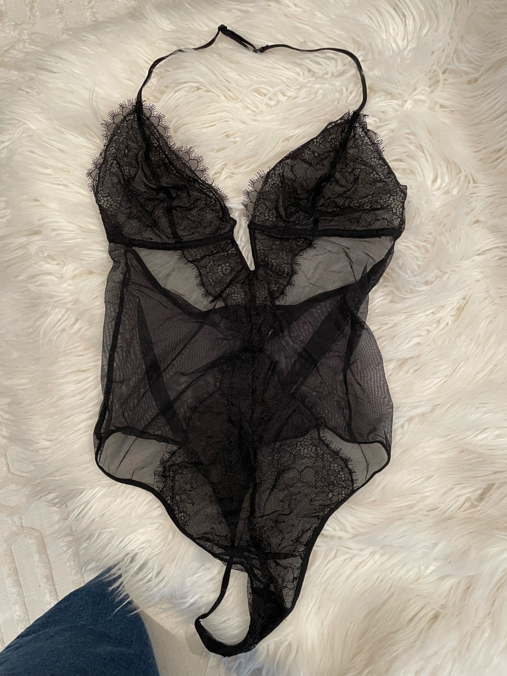Victoria's Secret Black Sheer Lace Bodysuit